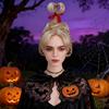 Women Wig Blonde with Red Bow Long Braids