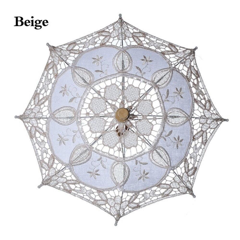 

Embroidery Lace Parasol Umbrella 15/19/30/38inch Kids Sun Umbrella Bride Wedding Gift beige-19inch