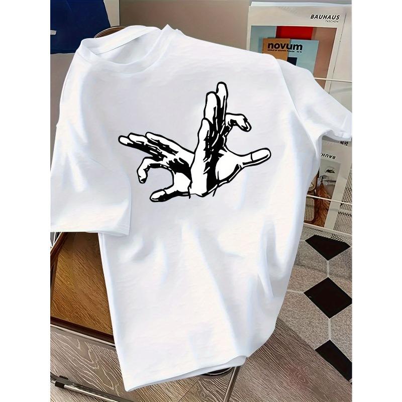 European sizes Skull Gesture Graphic Short Sleeve T-Shirt Trendy Street Style Printed Tee