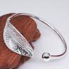 Silver Woman Cuff Bracelet Open Leaf Shaped Adjustable Charm Bangle Girls Party Jewelry Christmas Gifts