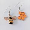 Asymmetrical Cute Bee Dangle Earrings - Playful Summer Design