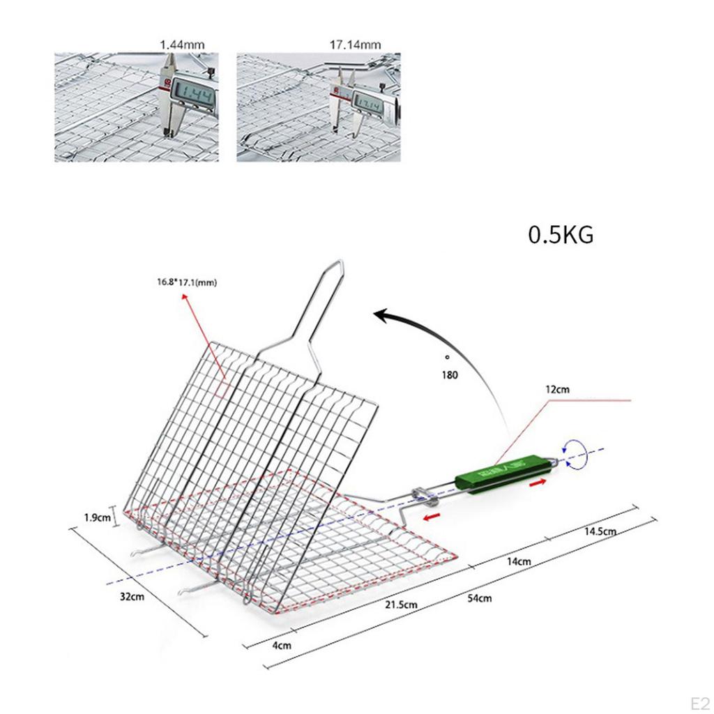 Nerezový koš pro venkovní kempování Příslušenství ke grilování Rack na grilování ryb, kuřete, masa,