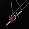 New 2PCS/set Sword Heart Couple Necklace Gothic Love Heart-shaped Pendant Women Year's Christmas Valentine's Day Gift Jewelry