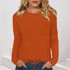 Women's European & American Style Long Sleeve Waffle Knit Top - Loose Fit Casual Pocket T-shirt