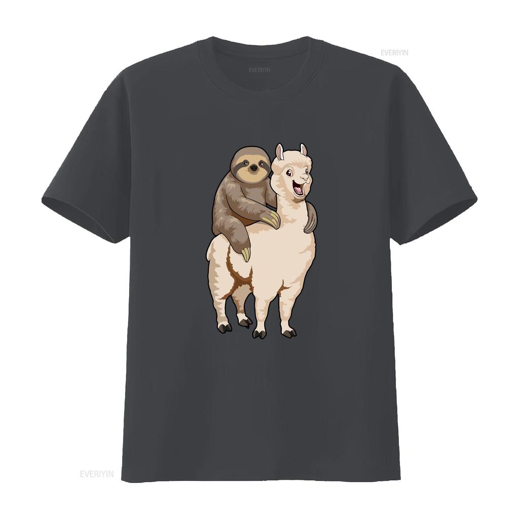 Sloth Riding Llama Funny Lazy Animal Pun T Shirt Sizes S 5XL vintage Washed Breathable Casual streetwear graphic fashion