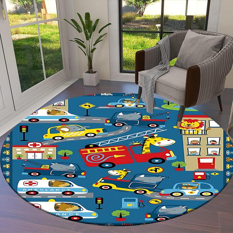 1PC Cars Animals Non-Slip Floor Round carpet, Office, family, bedroom, Large Area Rug Indoor Rugs, Vibrant Colors-Z0491