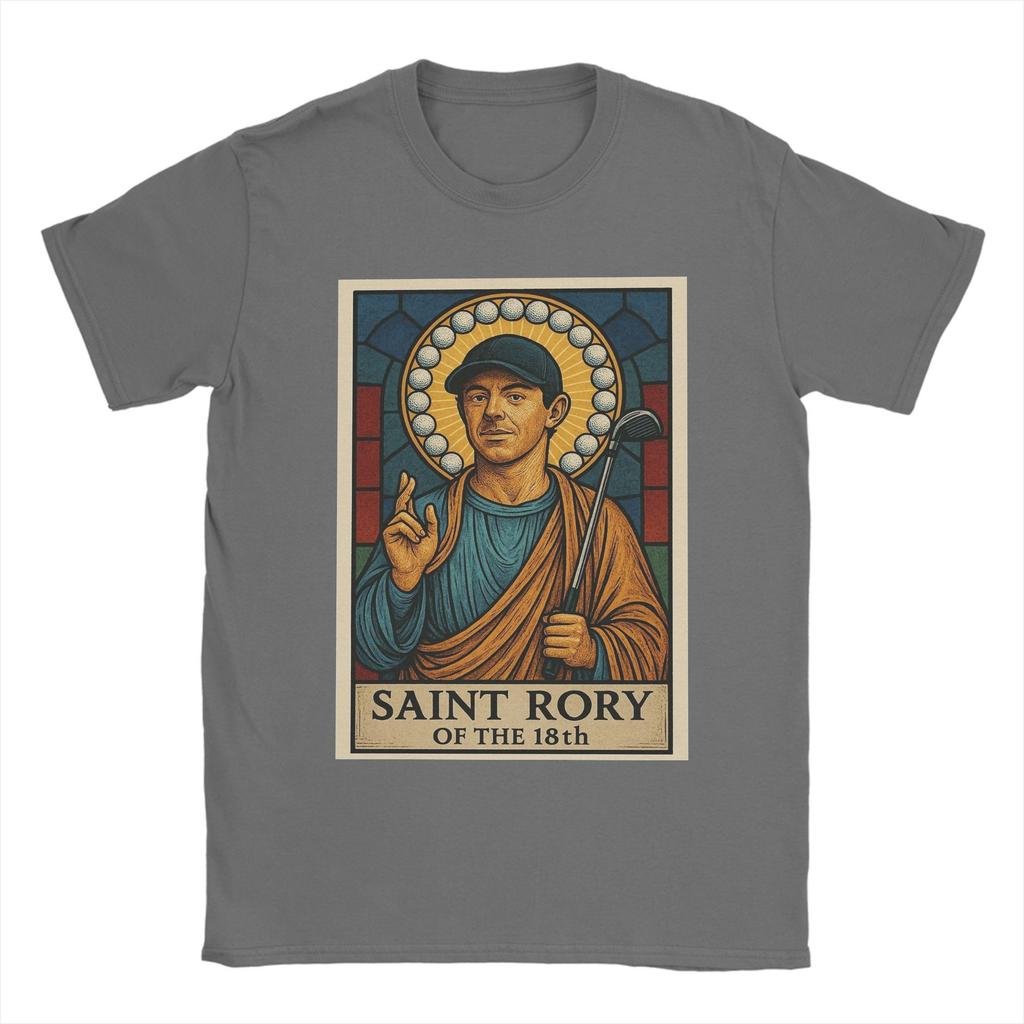 Vintage Saint Rory of the 18th Rory McIlroy T-Shirt für Herren O-Ausschnitt Baumwoll-T-Shirt Kurzarm-Tees Bedruckte Oberteile