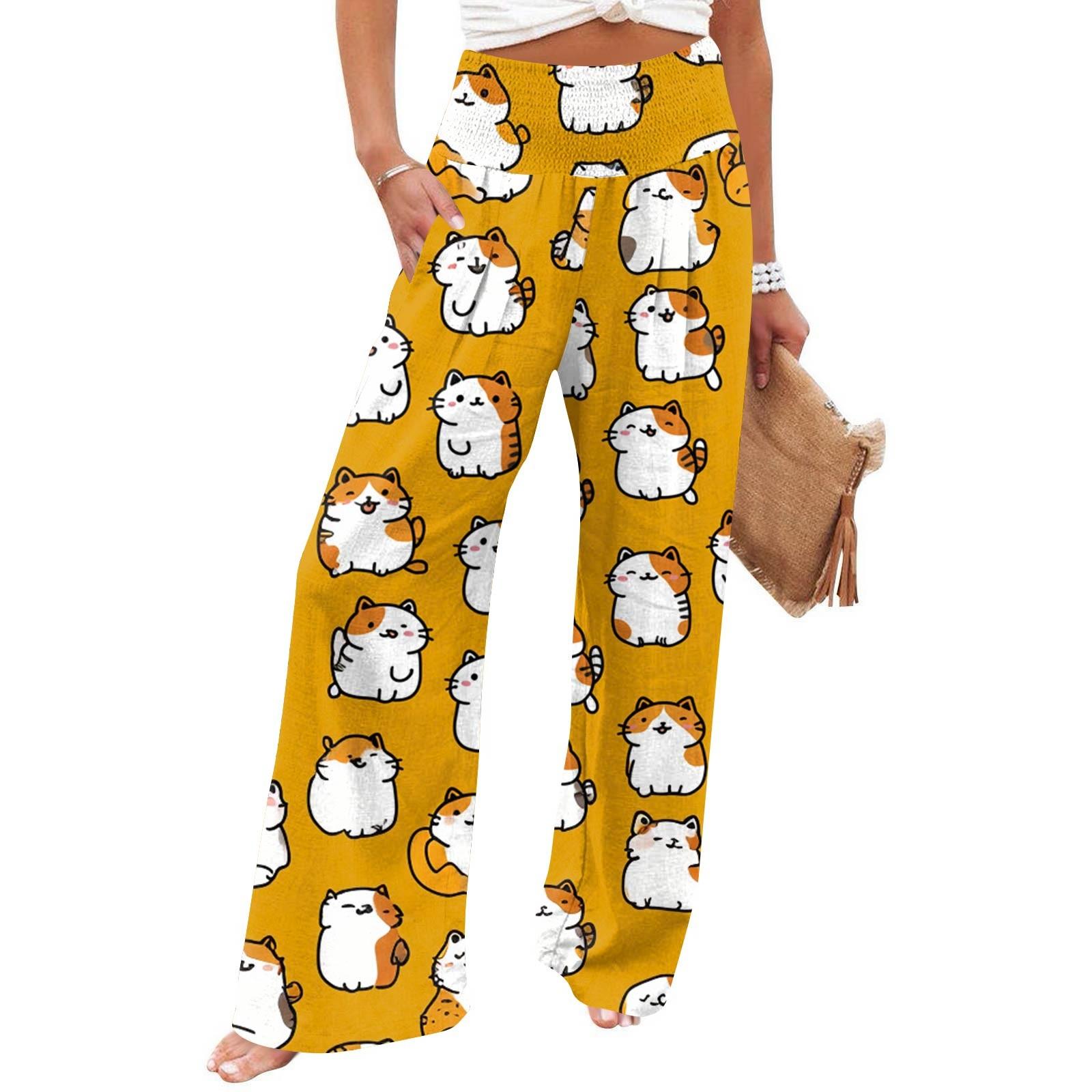 

Женские повседневные брюки прямого кроя с принтом, с высокой посадкой и карманами XL жёлтый