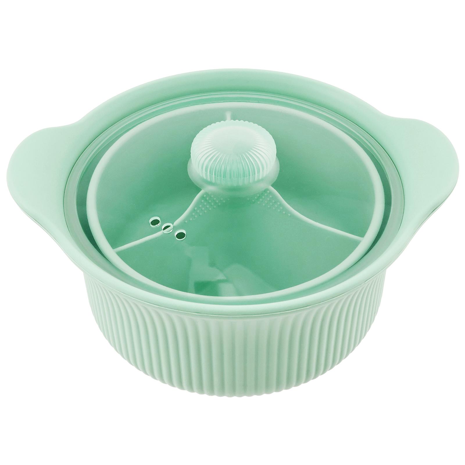 

42oz Microwave Silicone Steamer 3 Compartment Microwave Pot with Handle and Lid Reusable Microwave Vegetable Steamer for Kitchen зелений