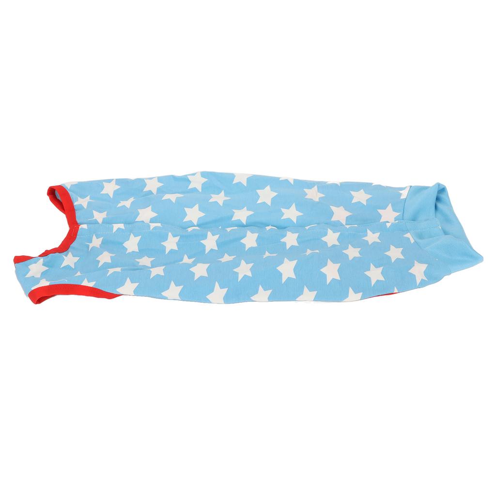 Dog Recovery Suit Blue Stars Pattern Prevents Licking Cotton Pet Surgical Bodysuit for Postoperative Recovery S