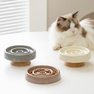 Tigela Lenta para Animais de Estimação Tigela Cerâmica Elevada para Gatos Protege as Vértebras Cervicais Suprimentos para Animais de Estimação
