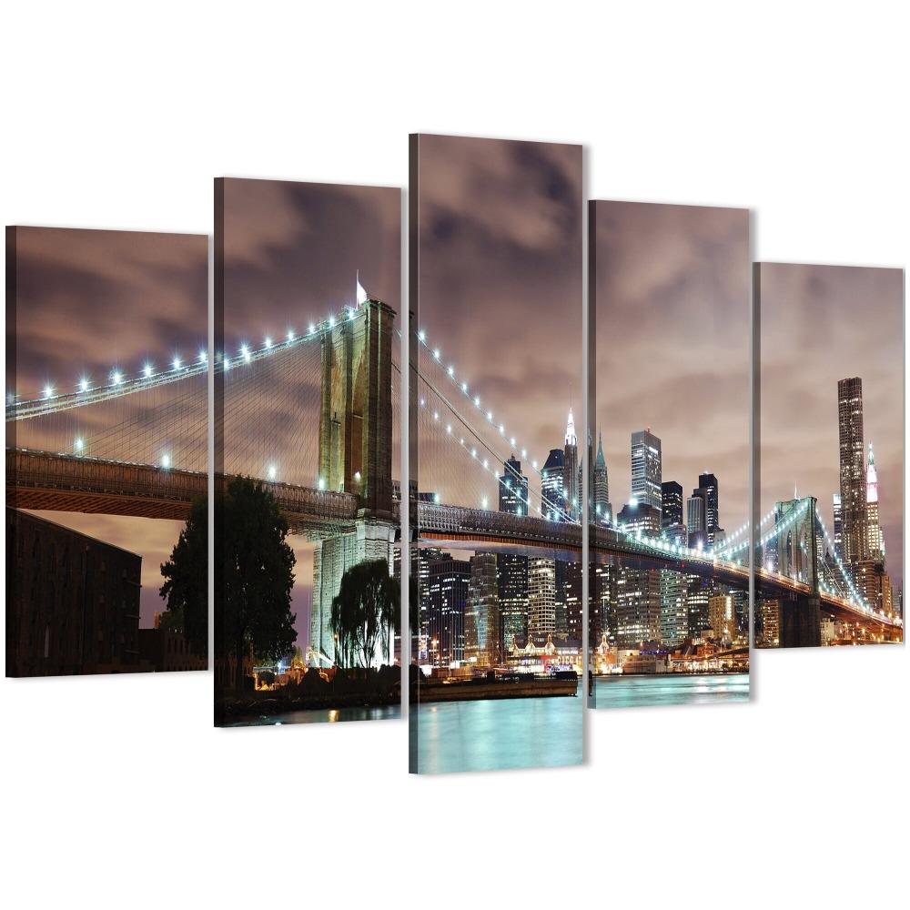 

Набор из 5 предметов Ночной город/Бруклинский мост , модульная настенная живопись, настенное украшение, картина на холсте, украшение для семейной гостиной Medium Size Unframed Canvas