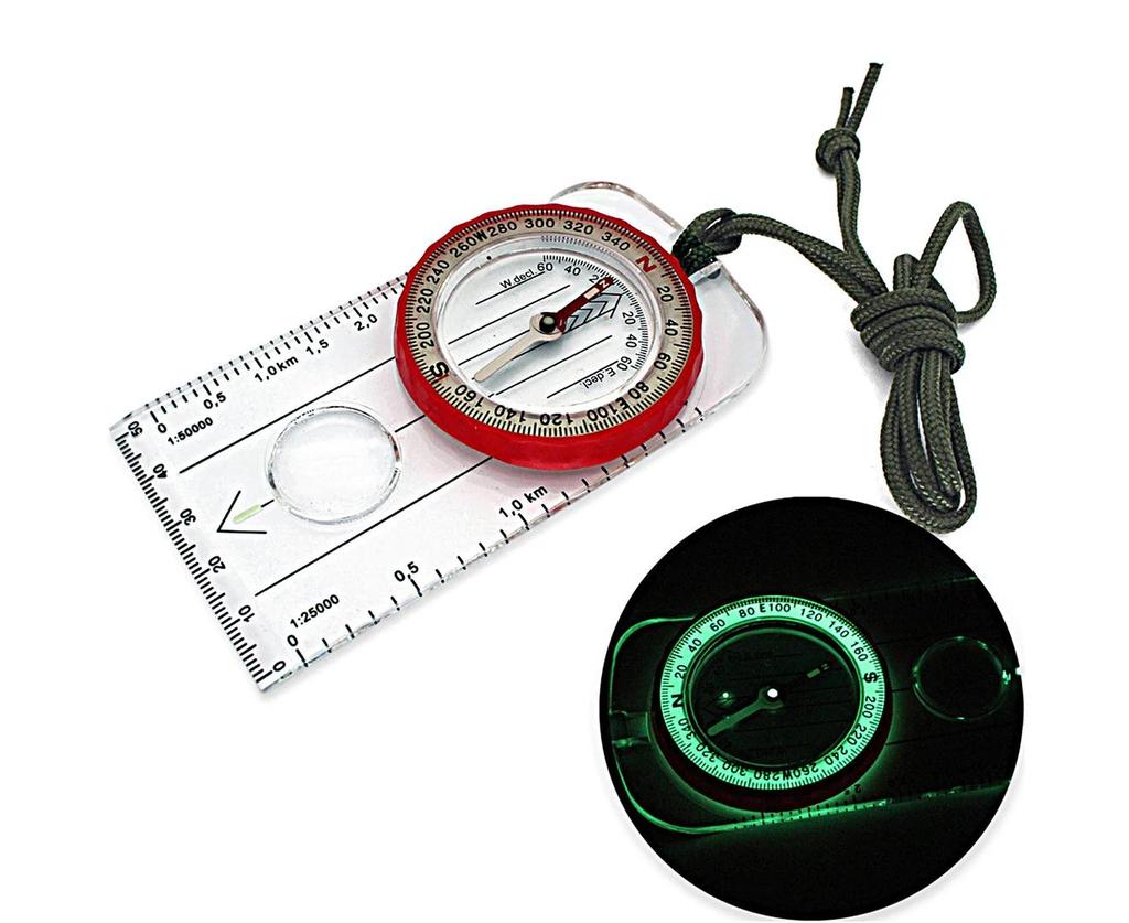 Outdoor Compass Waterproof Portable Compact Multifunctional with Lanyard Strong Magnet Magnifying Glass High Accuracy Luminous Compass for Outdoor -