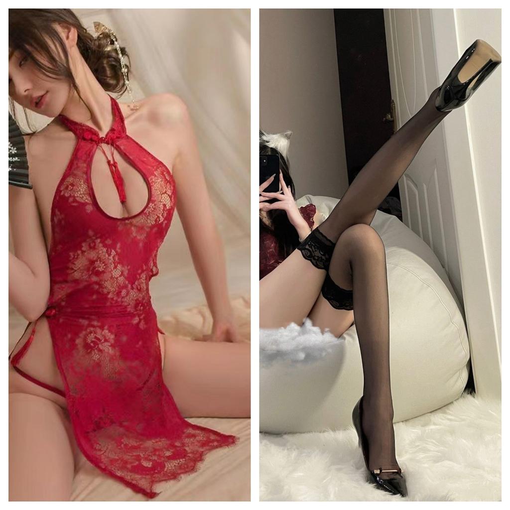Sexy Lingerie Lace Hollow Cheongsam Uniform Seduction Perspective Pajamas Passion Suit
