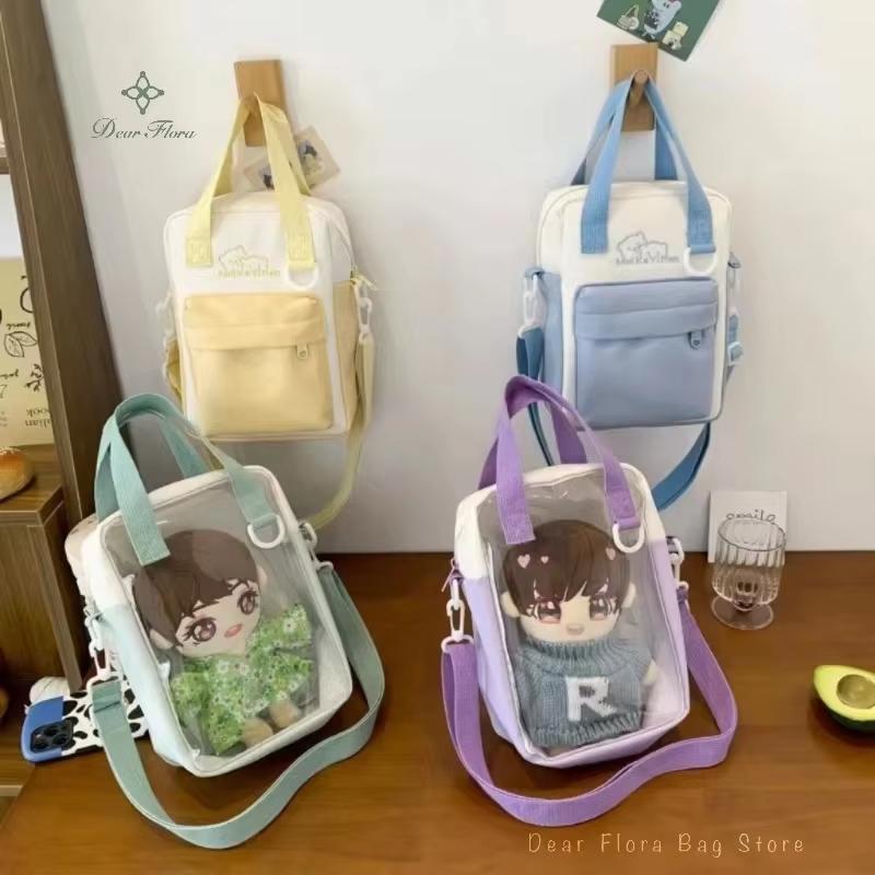 Y2K Cute Cartoon Cat Ita Shoulder Bags Mini Women Casual Crossbody Bag Kawaii Girls Transparent Pocket DIY Display Nylon Handbag