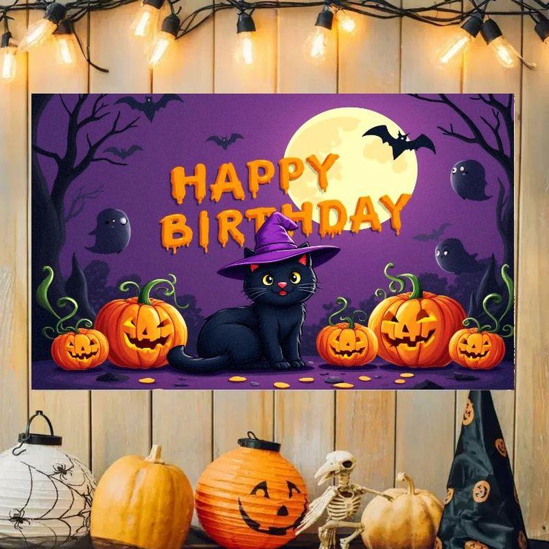 Halloween Banner Happy Halloween Tapestry Horror Cat Bloody Print Yard Party Wall Hanging Decor Flag