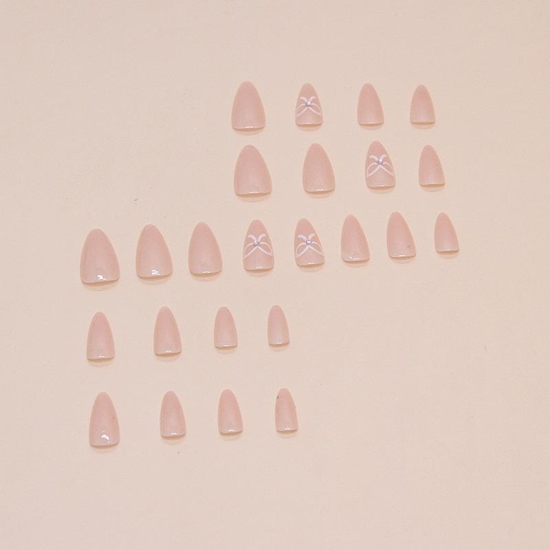 Cute Bowknot Almond-Shaped Press-on Nail Art Medium-Length False Nails