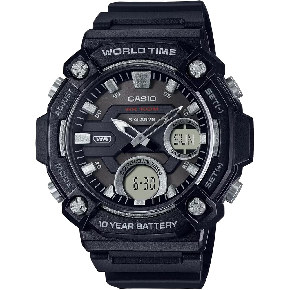 

Casio World Time Telememo Analog-Digital Quartz Watch AEQ-120W-1AV Men s Black Overseas Model