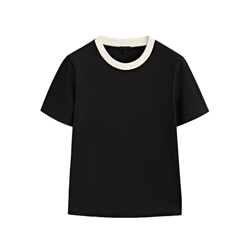 MD Spring New round Neck Inner Bottoming Top Casual Contrast Color Short Sleeve Silm Pure Cotton T-shirt 6855542