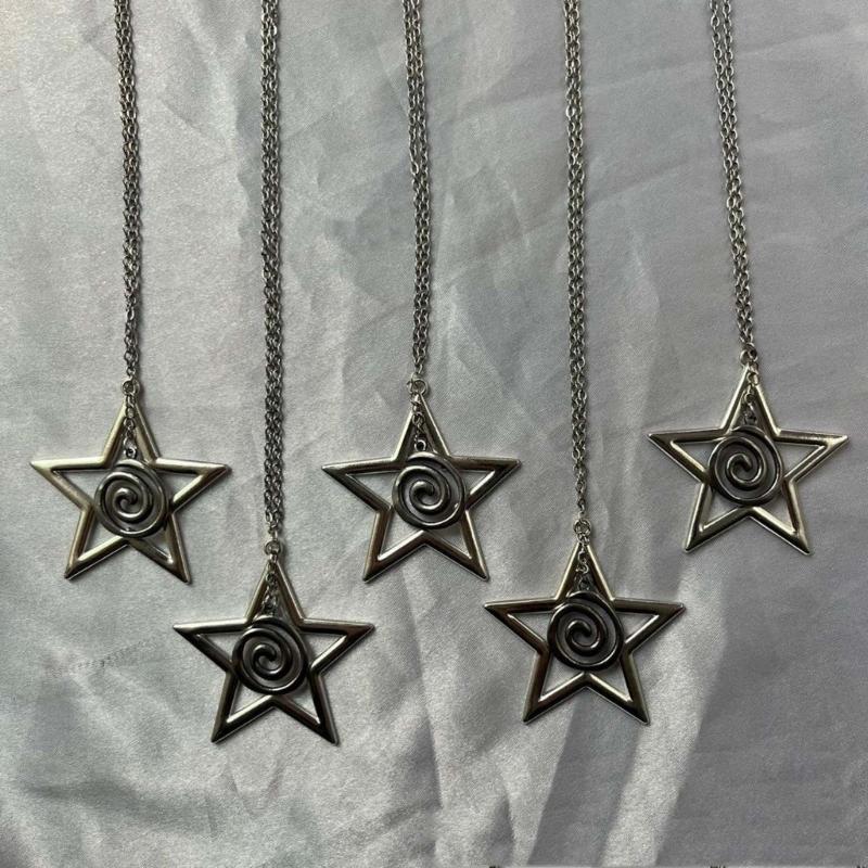 Adjustable Chain Star Pendant Necklace Y2K Spirals Rune Clavicle Chain Durable Choker Punk Hip Hop Jewelry Women Girl
