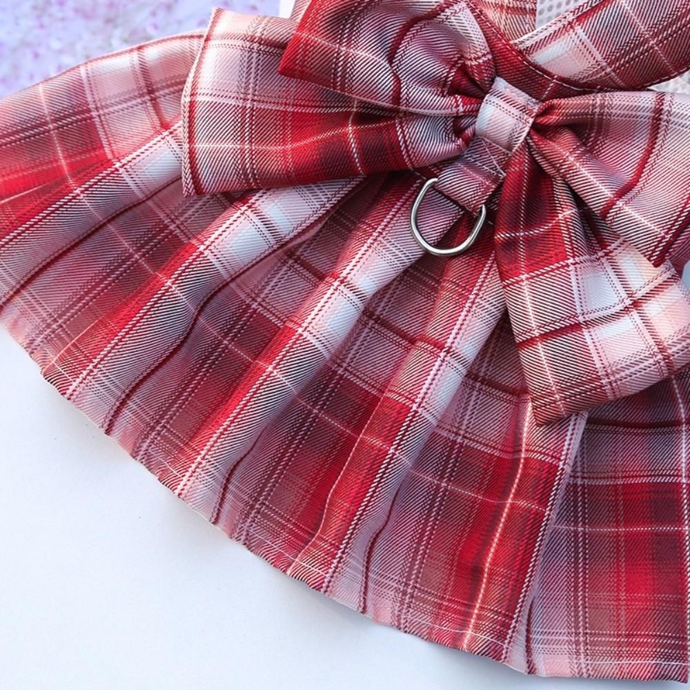 With Traction Rope Dog Dress Set Adjustable JK Plaid Skirt Cute Pet Clothes  Pet Supplies