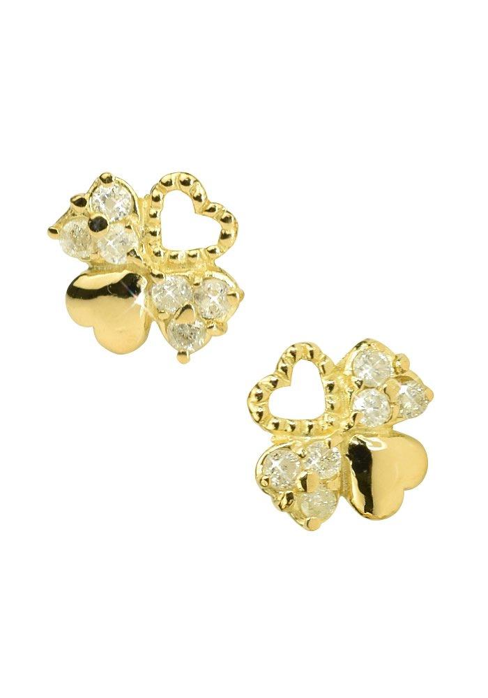 

Серьги Leaf 18k K18 Yellow Gold с четырьмя листами клевера, камень апреля, Kk147 [Четыре клевера] для женщин