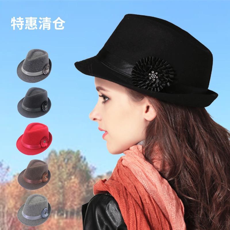 Wind Flannel Men's Felt Hat Flower Jazz Hat Couple Bowler Hat Panama Versatile