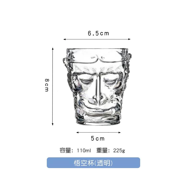 Chinese Style Sun Wukong Shaped Design Lead-Free Crystal Glass Whiskey Cups Transparent Frosted Drinkware Glass Mug Teacup Gift 110ml