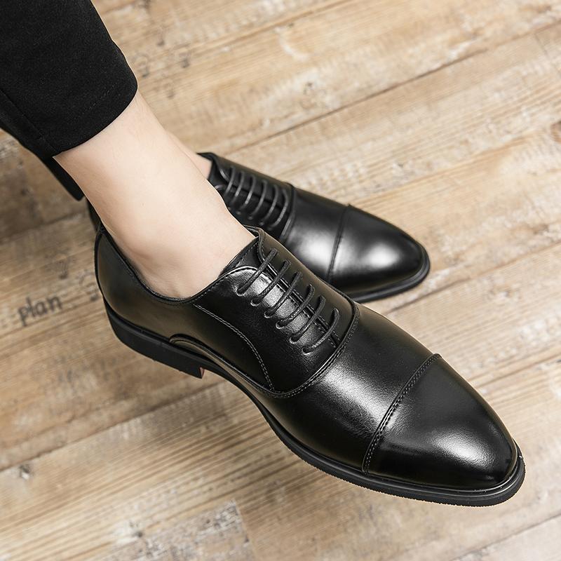 Men Business Dress Shoes Lace Up Comfortable Fashionable Leather Shoes European American Wedding Banquet Shoes Men Sizes 38-48