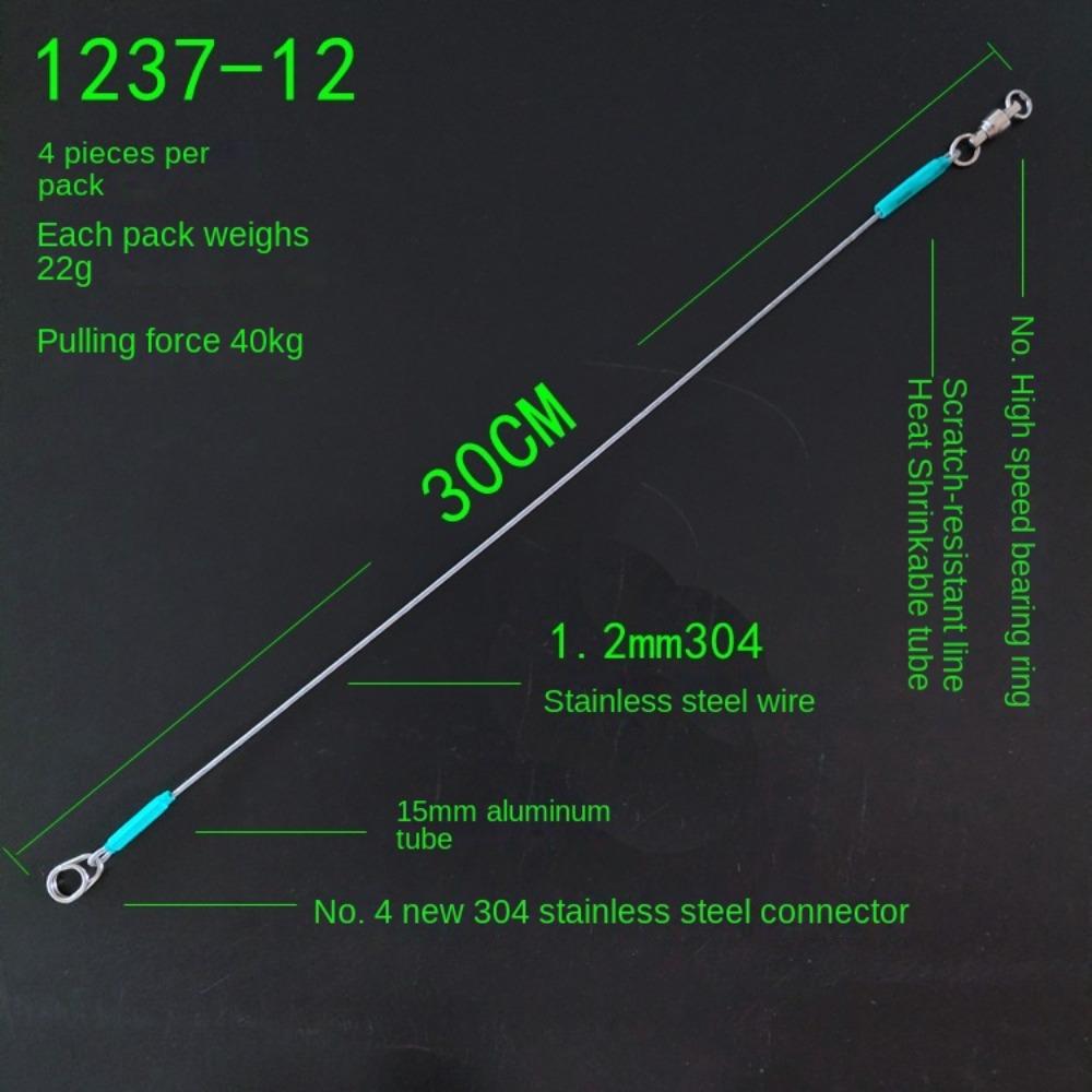 4PCS 7*7 strands Stainless Steel Wire Leader With Bearing Swivel & Clip Fishing Steel Core Leash Anti-bite Thread 4 Sizes