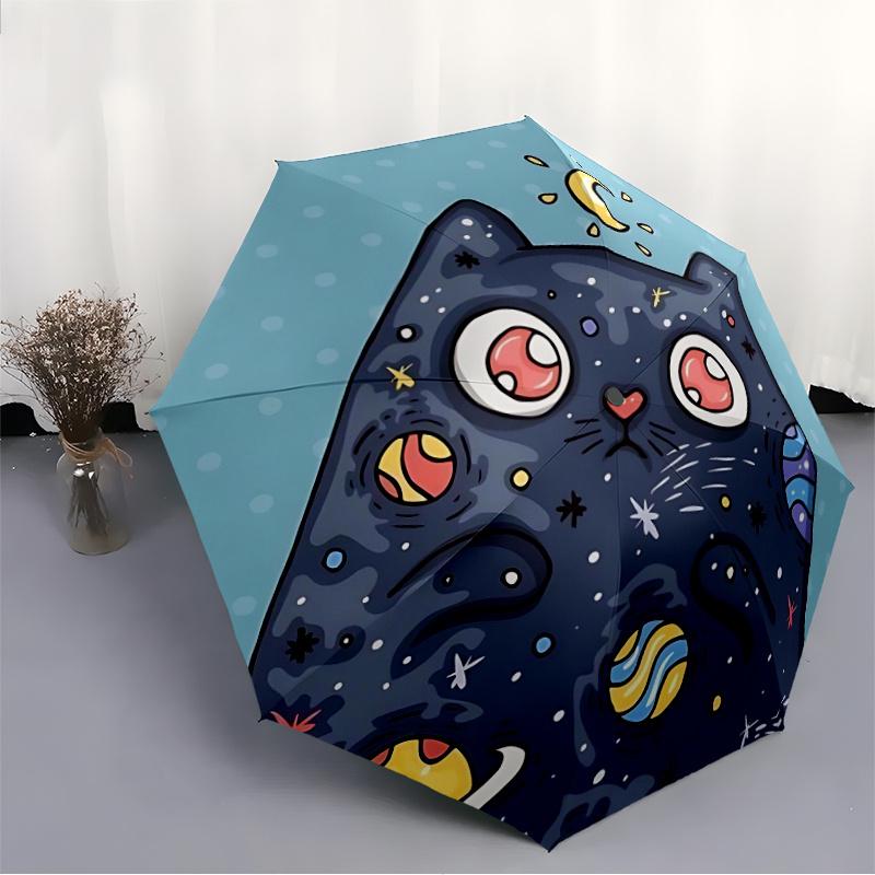1pc Cosmic Cat Automatic Open/close Umbrella, 8-Rib sturdy structure, Portable Travel Umbrella, Parties, Everyday Use, 19