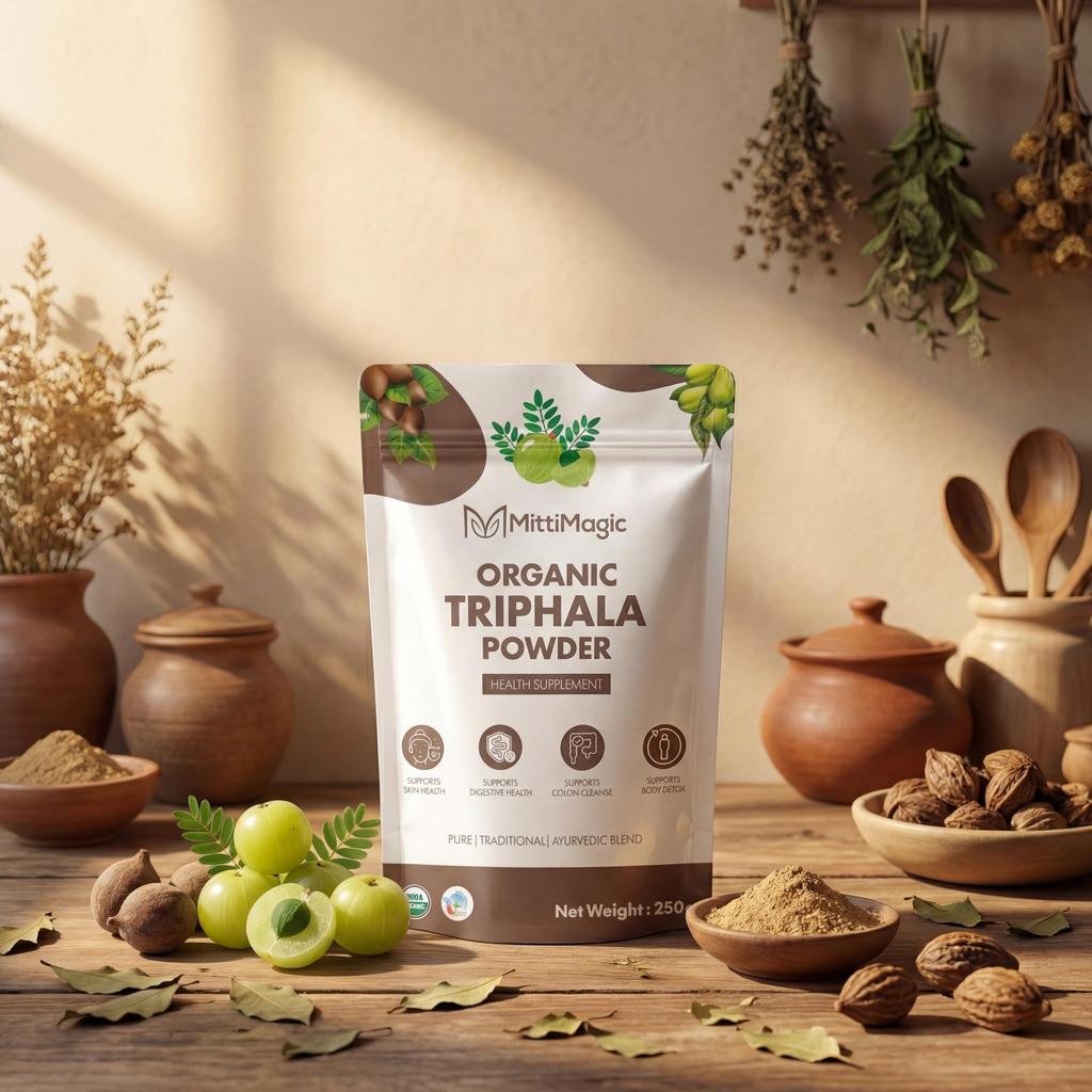 Mittimagic Organic Triphala Powder 250g | 100% Pure & Natural | Supports Digestion & Detox | Ayurvedic Herbal Blend | No Additives