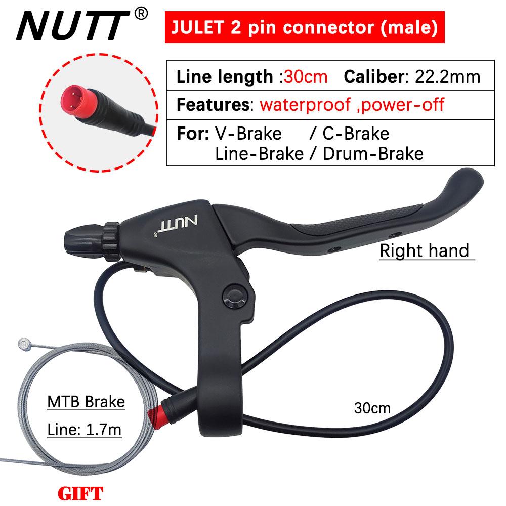 

NUTT E-Bike Bike Scooter Electric Brake Lever Waterproof JULET Square 2pin Bicycle 22.2MM With Bell For V- C- Line Drum Brake Right -Round port