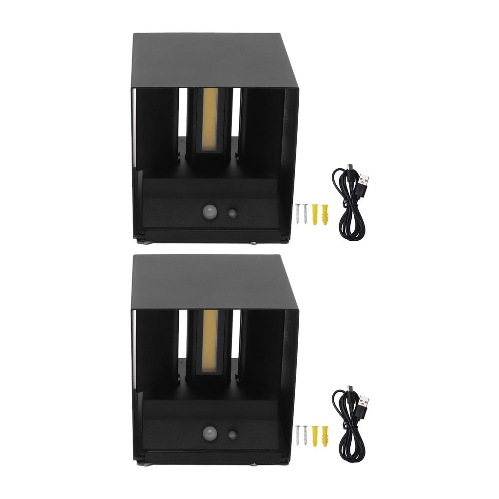 2er Set 6W LED Wandleuchte Magnetfuß Bewegungssensor Quadratisch Warmweiß Beleuchtung Oben und Unten Wand