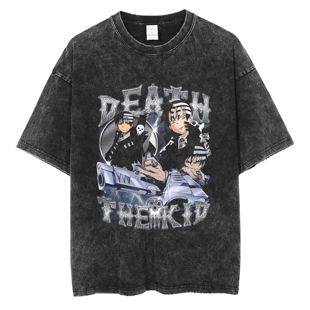 T-shirt Manga Soul Eater Stampa Death The Kid T-shirt Lavata Vintage Streetwear Abbigliamento Uomo Donna Maglietta in Cotone Oversize