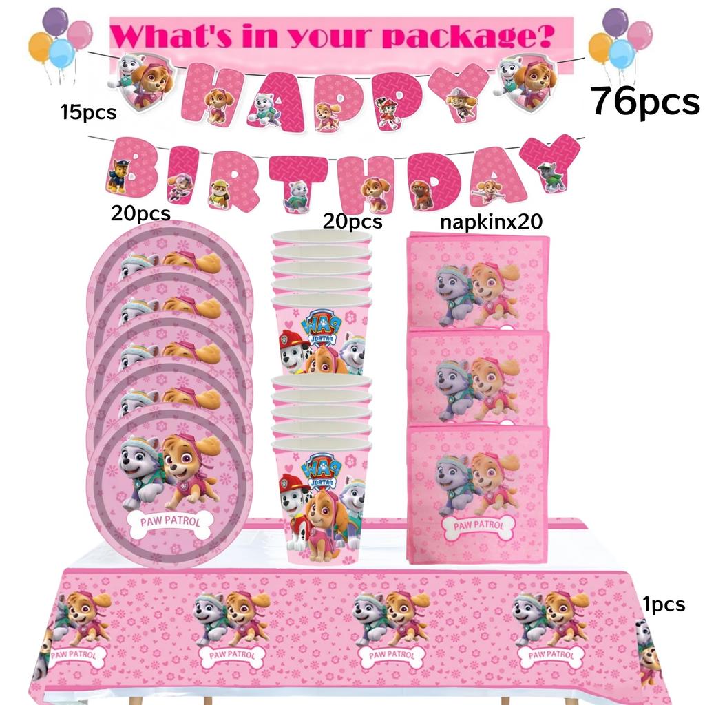 Roze Paw Patrol Verjaardagsfeest Decoratie Skye Wegwerp Servies Tafelkleed Bord Folie Ballonnen Babyborrel Meisjes Feestartikelen
