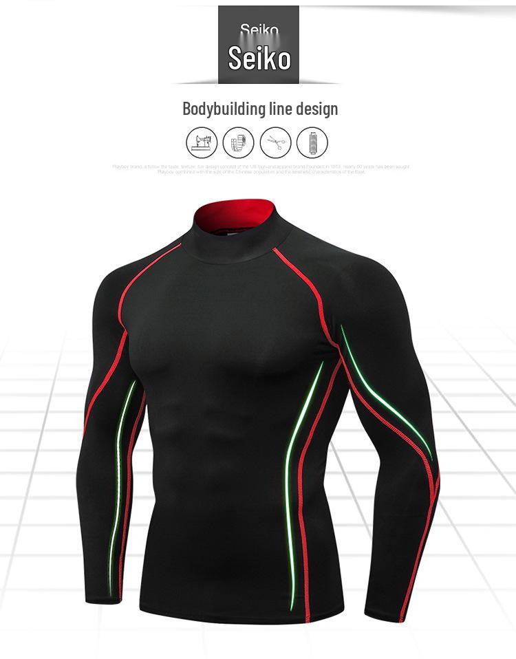 Men's High Neck Performance Long Sleeve Sports Shirt - Stretch, Breathable, Stand-Up Collar for Running & Basketball