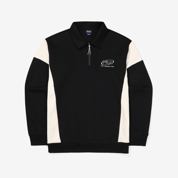 Fila Color Block Cotton Blend Half Zip Sweatshirt Fs2pof3107x Blk blacks/90