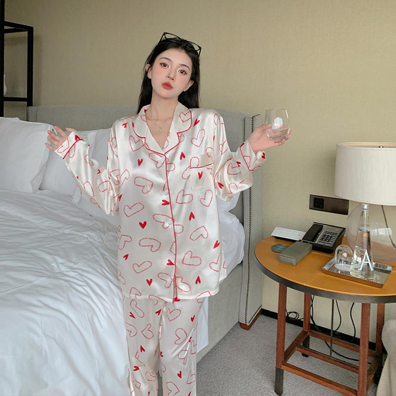 Sweet Wind Pajamas Women'S Spring Summer Long-Sleeved Cardigan Suit Loose And Comfortable Can Be Worn Outside Loungewear Winter Real Shot