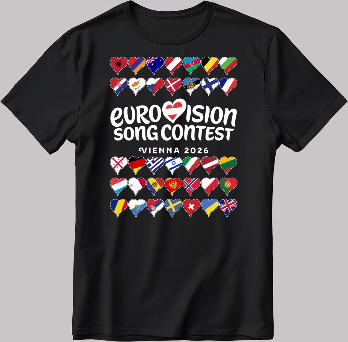 2026 TShirt Summer Cotton Tshirt Eurovision 2026 Flag TShirt Vienna Austria Song Contest Relaxing and Comfortable S