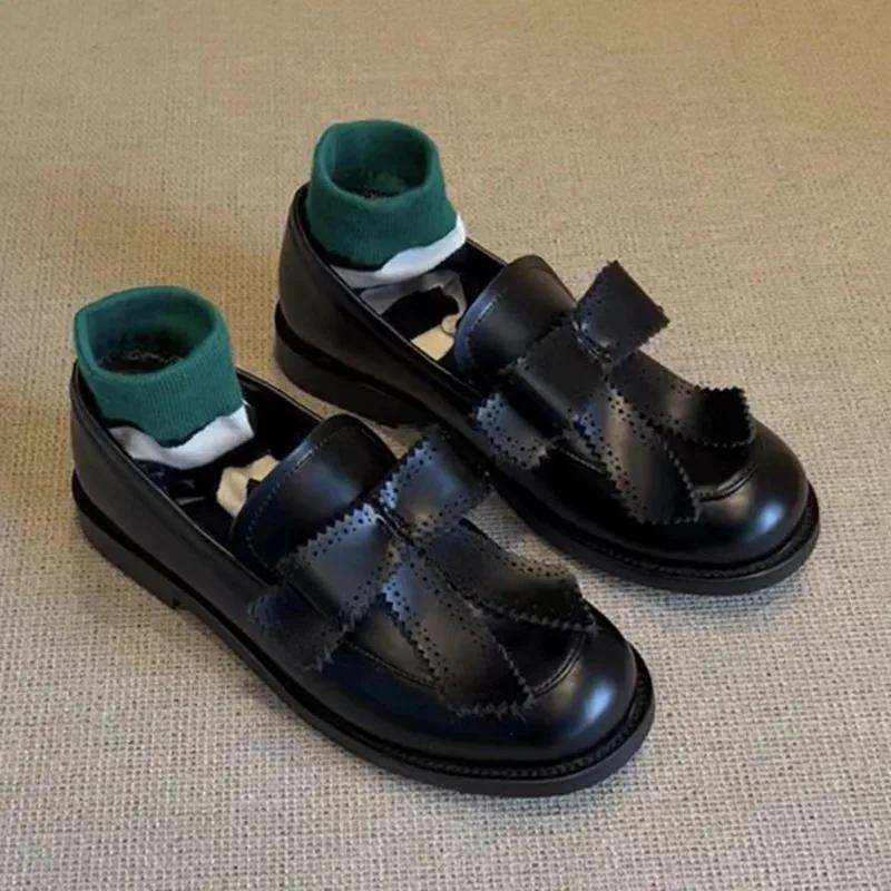 Fashion Round Toe Bow British Style Loafers 2025 New Slip-on Retro Academy Single Shoes Low Heel Small Leather Shoes for Women