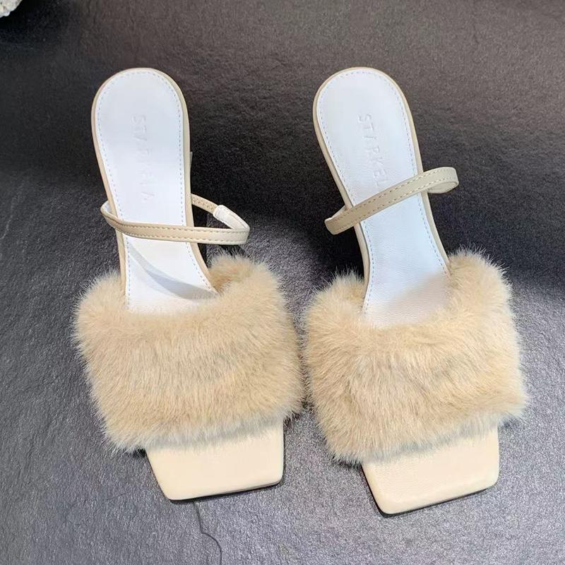 

Модные меховые женские тапочки на среднем каблуке, дизайнерская обувь, нарядные, новая мода, женские сандалии 2025 лето, элегантные туфли-лодочки, роскошные Zapatillas De Mujer 40 абрикосовый