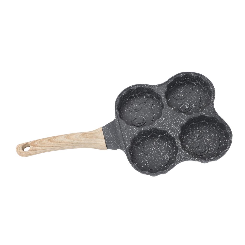 Aluminum 4 Cup Egg Frying Pan Non Stick Egg Cooker Pan Pancake Pan Easy Clean Wooden Handle For Gas Stove Induction