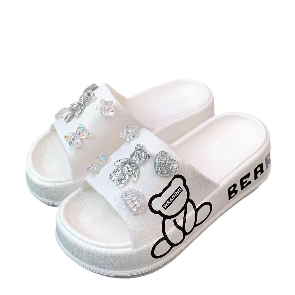 New thick-bottomed side bear transparent bear slippers women's spring and summer slippers fashion one-word slippers