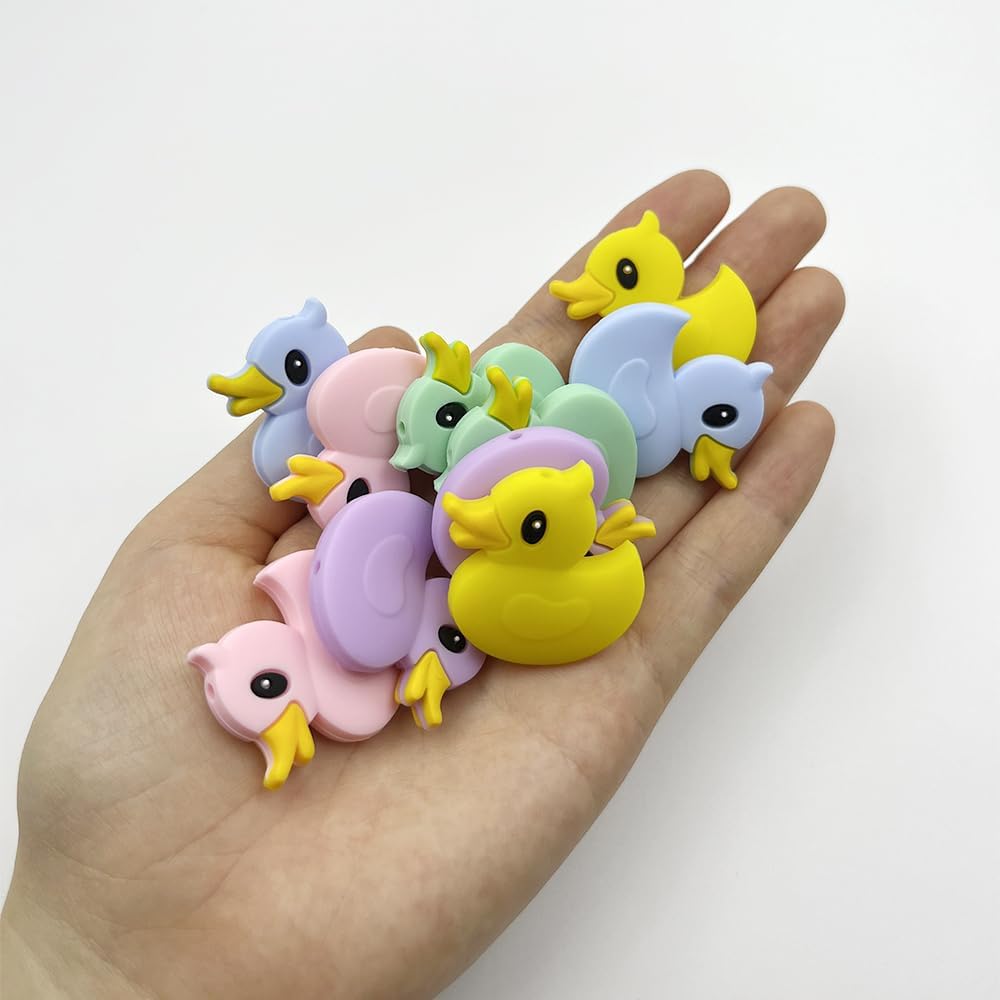 10Pcs Duck Beads Cartoon Animal Beads Colorful Duck Shaped Beads Focal Beads for Pen Flat Loose Spacer Beads for Keychain Making Jewelry DIY