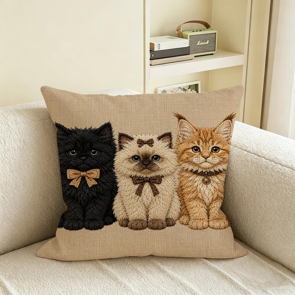 Copricuscino Gatto D Piatto Gatti Carini Federa Naturale Lino Set Decorazione AllinOne per Divano Camera da Letto Sedia
