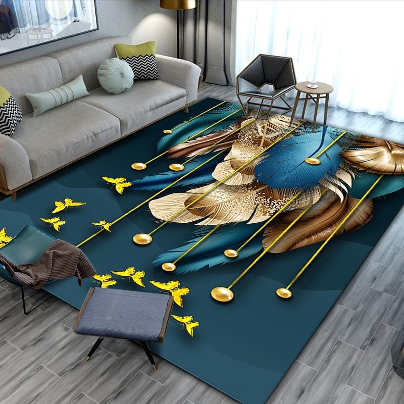 Europe Style Plume Leaf Butterfly Carpet Living Room Sofa Bedroom Bedside Study Entrance Door Rug Non-slip Luxury Home Decor Mat