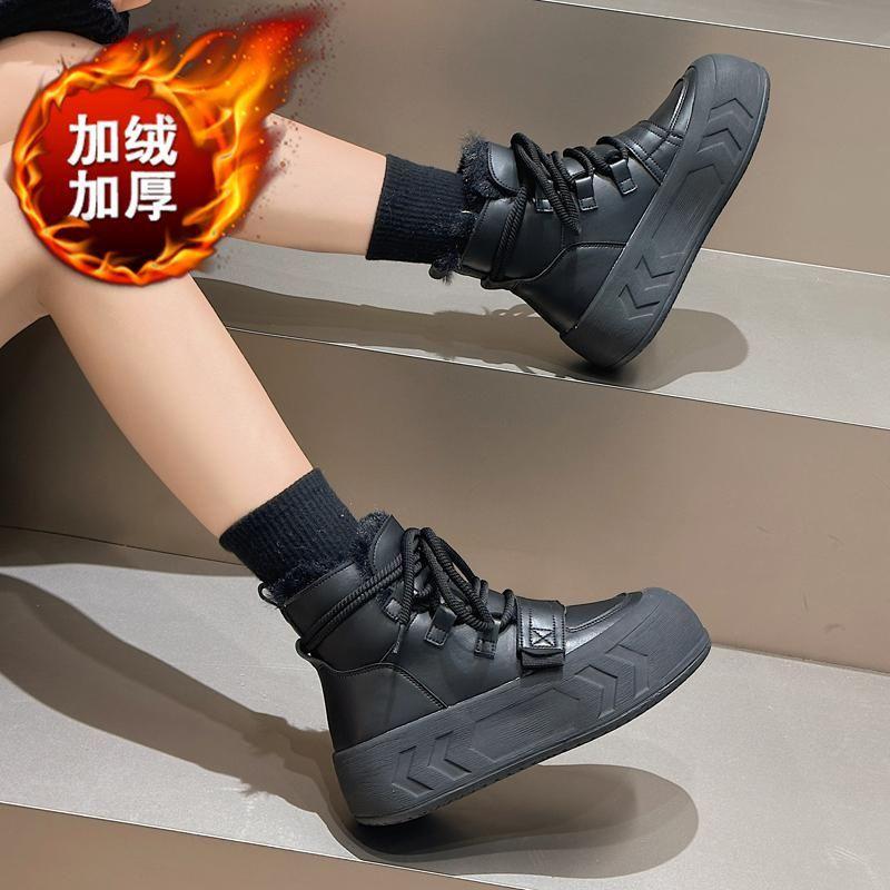 Northeast Snow Boots Women's 2025 New Winter Velvet Thickened Warm Cotton Shoes Thick-soled White Shoes Black Short Boots