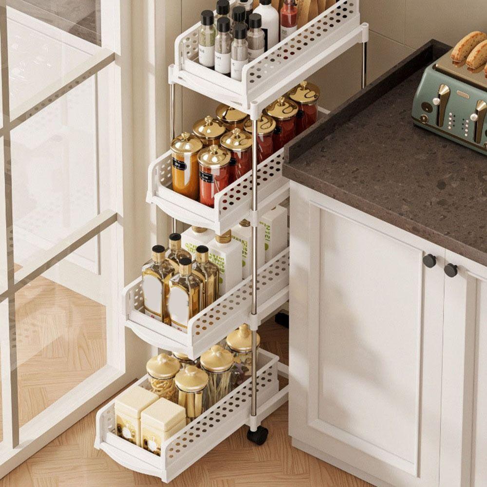 Space Saving 2/3/4 Tiers Rolling Cart Plastic Multi-Layer Storage Rack Trolley Organizer  Office White 2 Layers