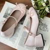 Fashion 2025 spring cute sweet Bowknot Mary Janes for Women  vintage Silk Med Heels  pumps Ladies  Banquet Wedding Single Shoes Mujer